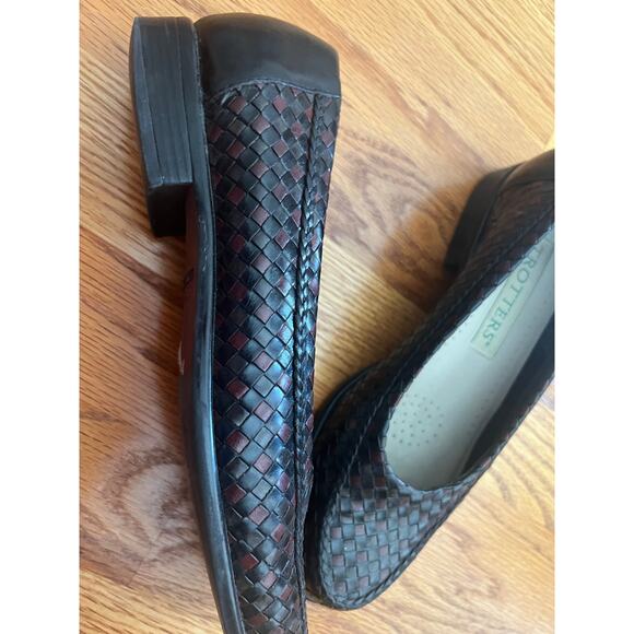 Trotters  Brazilian leather brown/black  woven‎ ballet flats 5 1/2 M Excellent - Picture 2 of 4